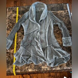 𝅺Forla Paris Cardigan Womens A Taupe Wool Blend Boho Cardigan